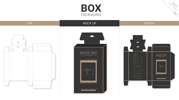 Box packaging and die cut template