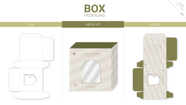 Box packaging green minimal and mockup die cut template