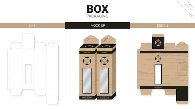 Box packaging and moackup die cut template Premium Vector