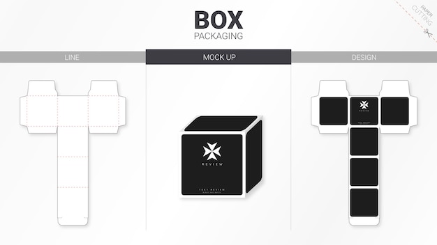 Box packaging and moackup die cut template  