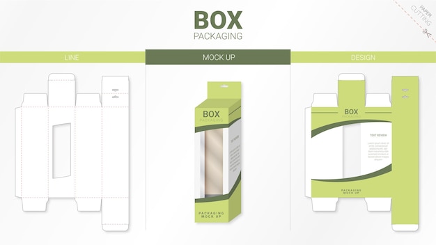 Vector box packaging and moackup die cut template