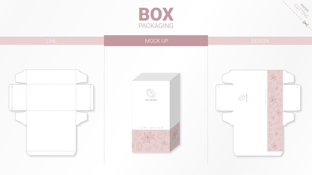 Box packaging and moackup die cut template