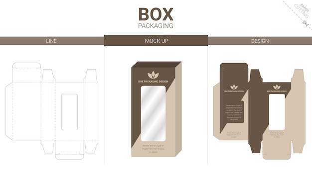 Box packaging and mockup die cut template