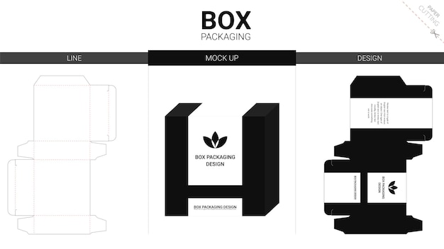 Confezione in scatola e modello fustellato mockup