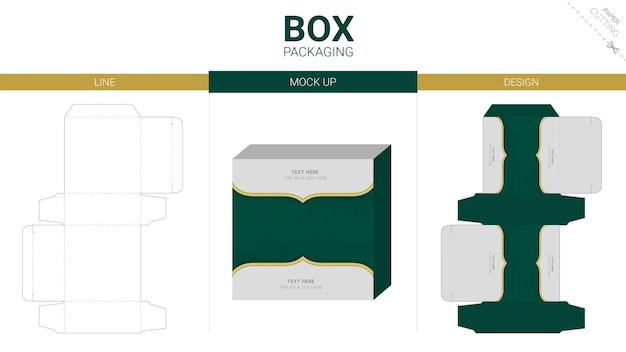 Box packaging and mockup die cut template