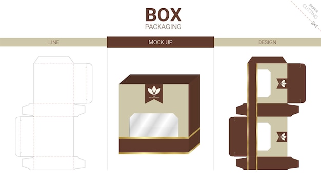 Box packaging and mockup die cut template