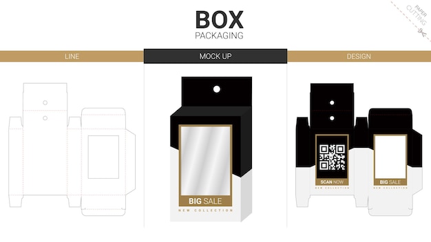 Box packaging and mockup die cut template