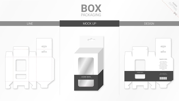 Box packaging and mockup die cut template