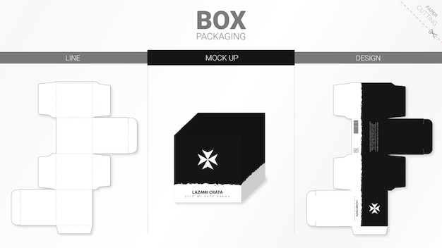 Box packaging and mockup die cut template