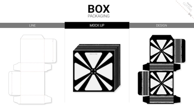 Confezione della scatola e modello fustellato mockup