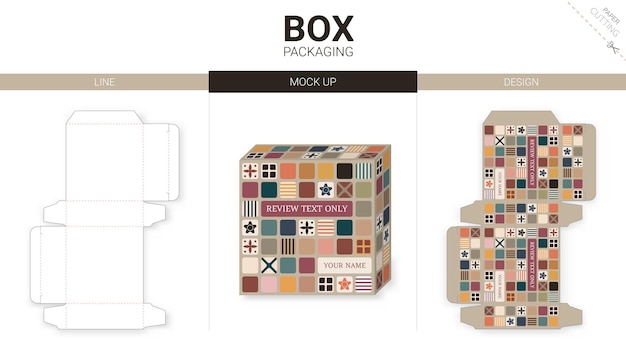 Box packaging and mockup die cut template