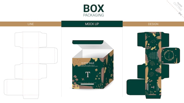 Упаковка коробки и шаблон высечки макета