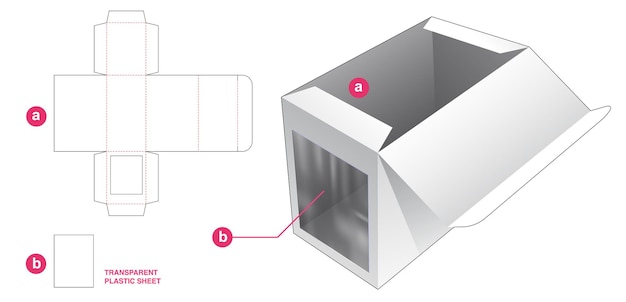 Коробка и боковое окно с шаблоном для высечки из прозрачного пластика