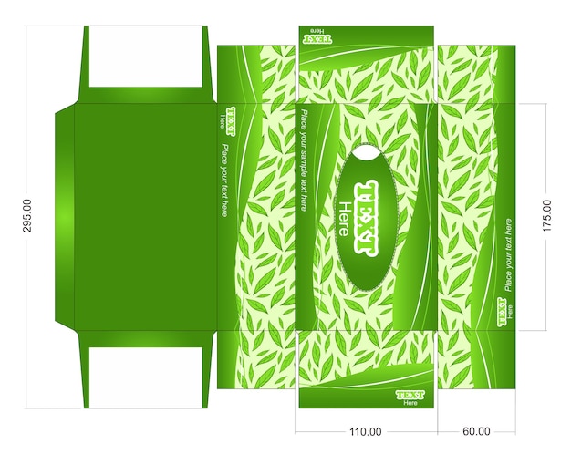 Вектор Коробка вектор шаблон diy коробка для тканей зеленый узор с листьями