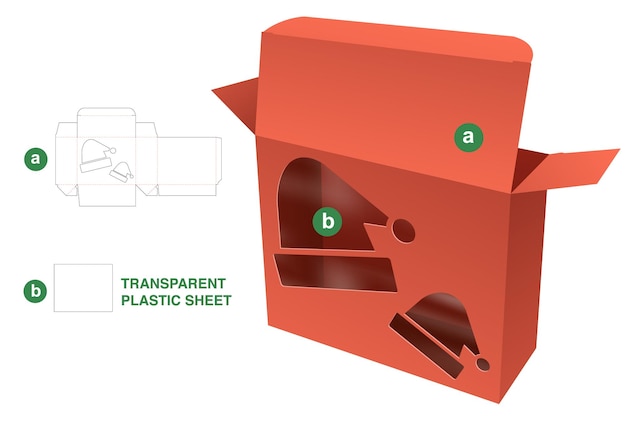 Box with Christmas hats window die cut template and 3D mockup