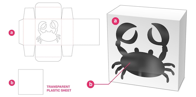 Коробка с крабовым окошком и шаблоном для высечки из пластикового листа