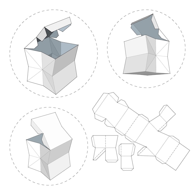 벡터 음식 선물 또는 다른 제품 제품 포장을 위한 다이 컷 템플릿 포장 상자가 있는 상자