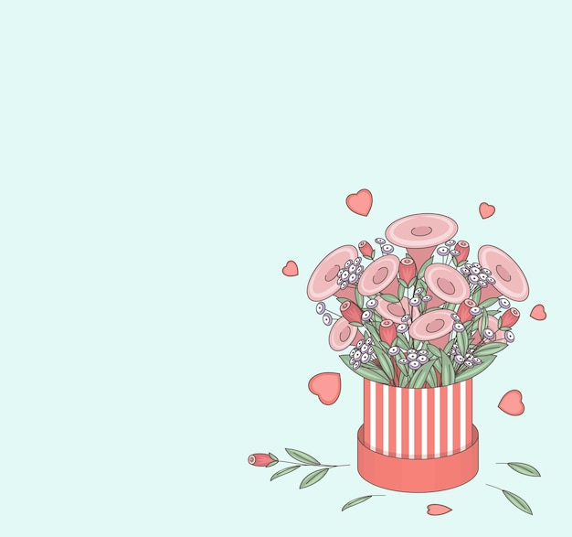 Box with flowers Congratulations on the holiday Multicolored image Vector illustration