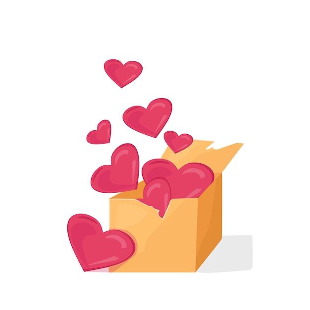 Box with hearts. Valentine's day concept. Vector cartoon illustration.