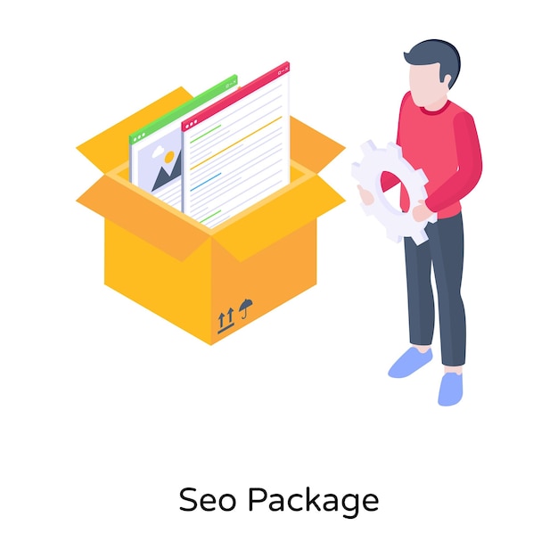 Box with media content isometric icon of SEO package