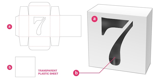 Box with stenciled 7 number alphabet window die cut template