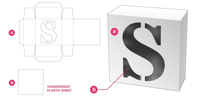 Коробка с вырезанным по трафарету окном с буквой S