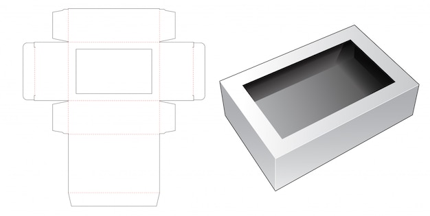 Box with window die cut template