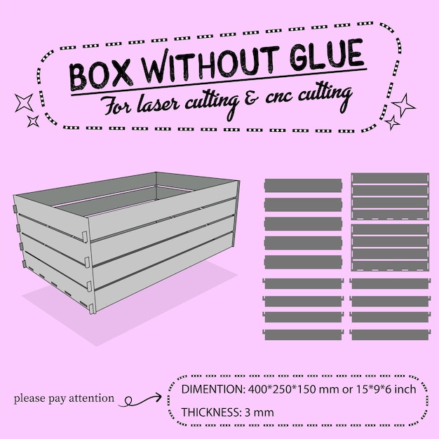 Vector box without glue for laser cutting