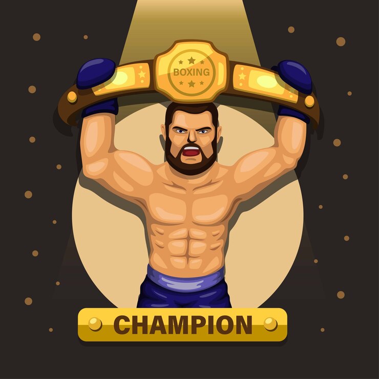 Vector boxer champion boxing athlete carrying award belt concept 
