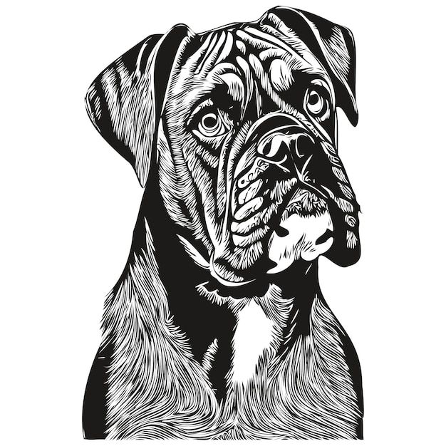 Boxer dog hand drawn logo line art vector drawing black and white pets illustration