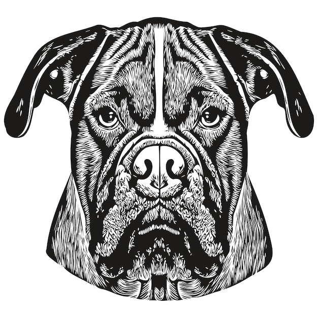 Boxer hond hand getrokken lijn kunst vector tekening zwart-wit logo huisdieren illustratie