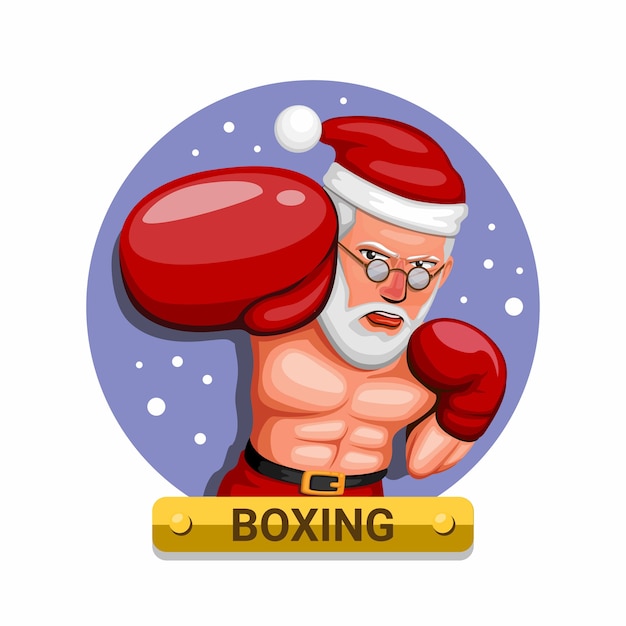 Boxer in kerstman kostuum. bokssport in kerstseizoen karakter concept in cartoon