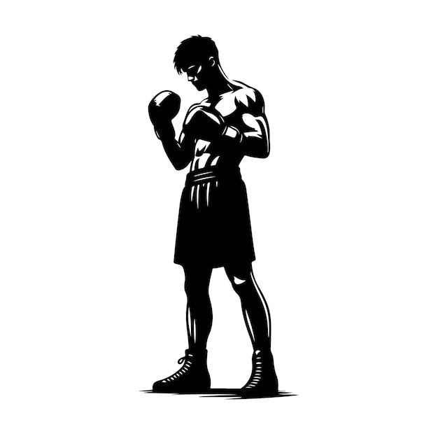 a boxer stand with pose silhouette illustration