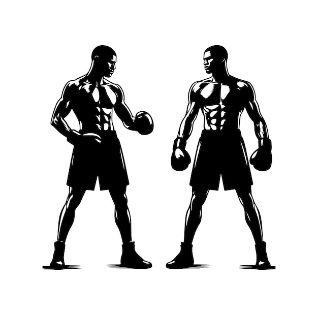 A boxer stand with pose vector silhouette