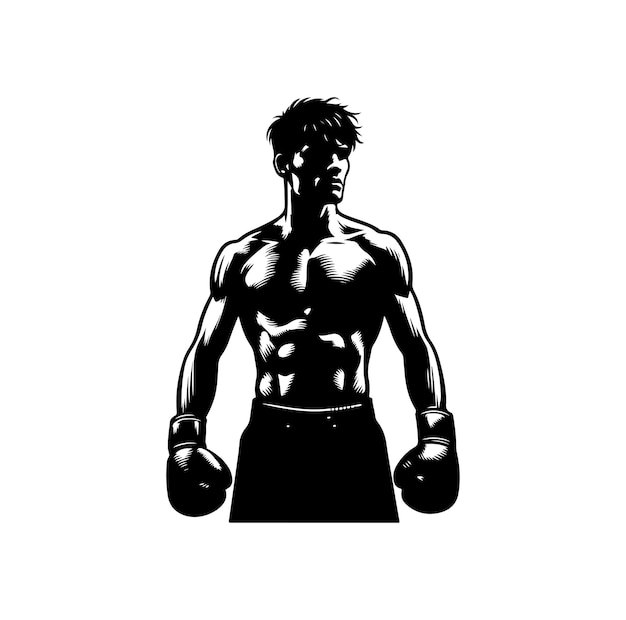 A boxer stands with pose vector silhouette
