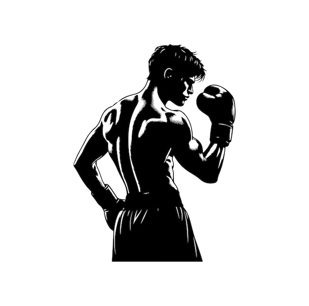 A boxer stands with pose vector silhouette