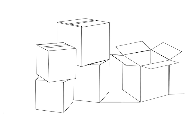 Boxes closed and open one continuous line drawing vector