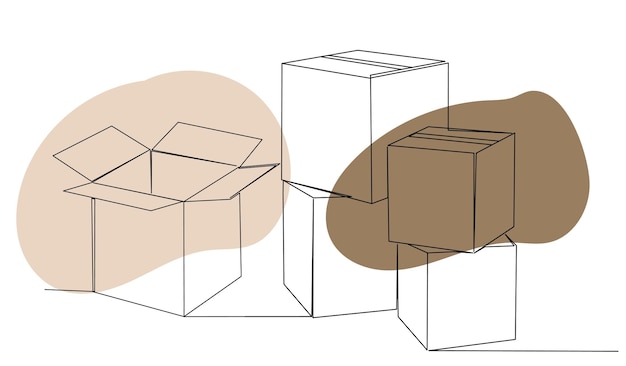 Boxes drawing by one continuous line vector