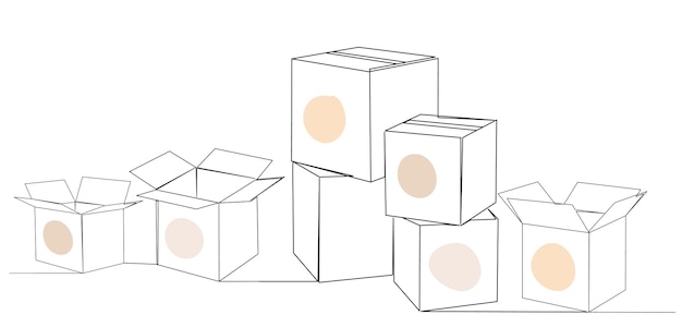 Boxes drawing by one continuous line vector