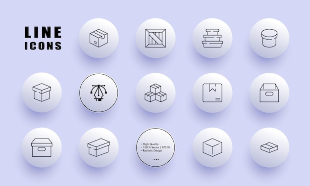 Boxes for parcels set icon Logistics shipping wooden box storage carge package packaging deliver Delivery concept Neomorphism style Vector line icon for Business and Advertising