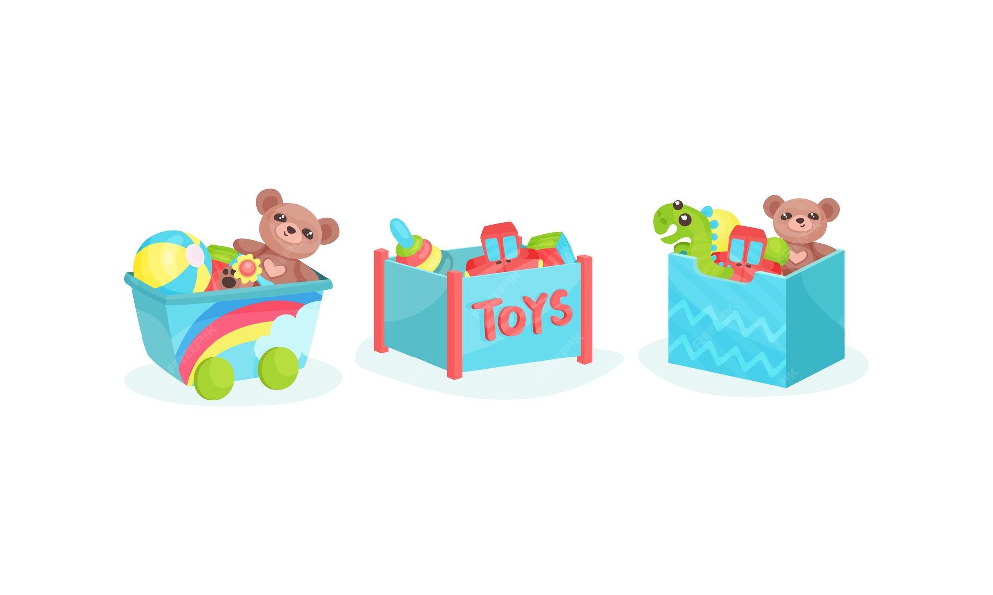 Premium Vector Boxes and Plastic Containers Full of Children Toys