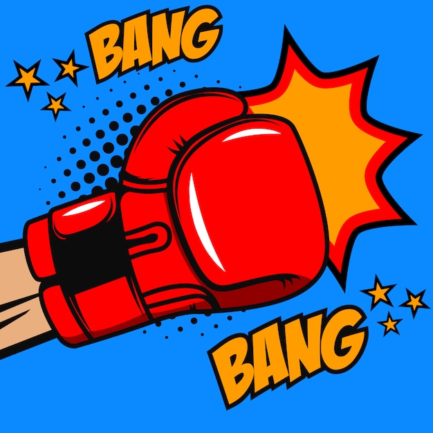 Vector boxing bang bang. boxer glove on pop art style background.   element