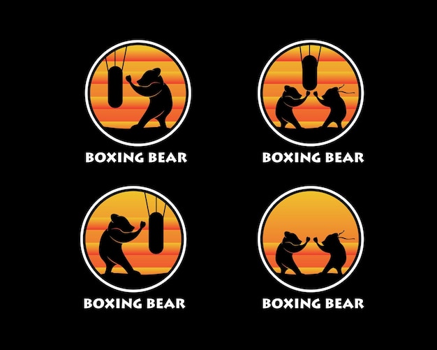 Insieme della raccolta del logo della siluetta dell'orso di boxe