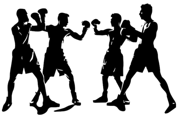 Vector boxing black silhouettes of three man