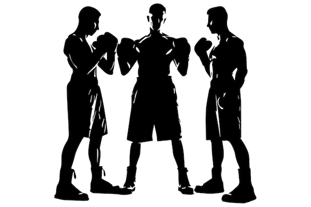 Vector boxing black silhouettes of three man