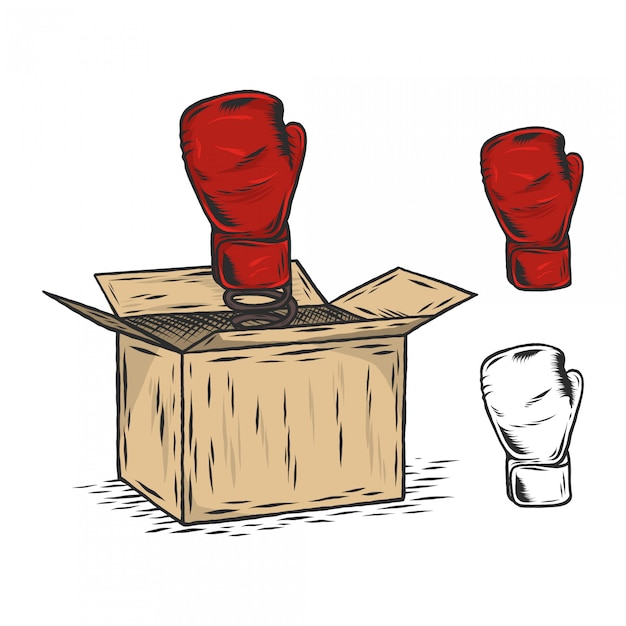 Vector boxing box met handschoen graveren vintage illustratie