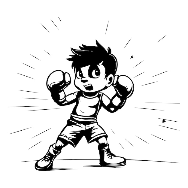 Vector boxing boy black and white vector illustration for your design