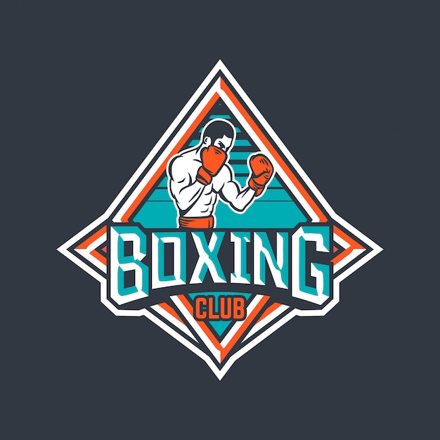 Distintivo del club di boxe con illustrazione di pugile