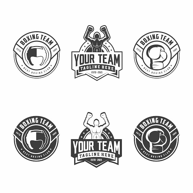 Vector boxing club emblem set tournament boxing logo design boxing gloves vector on white background