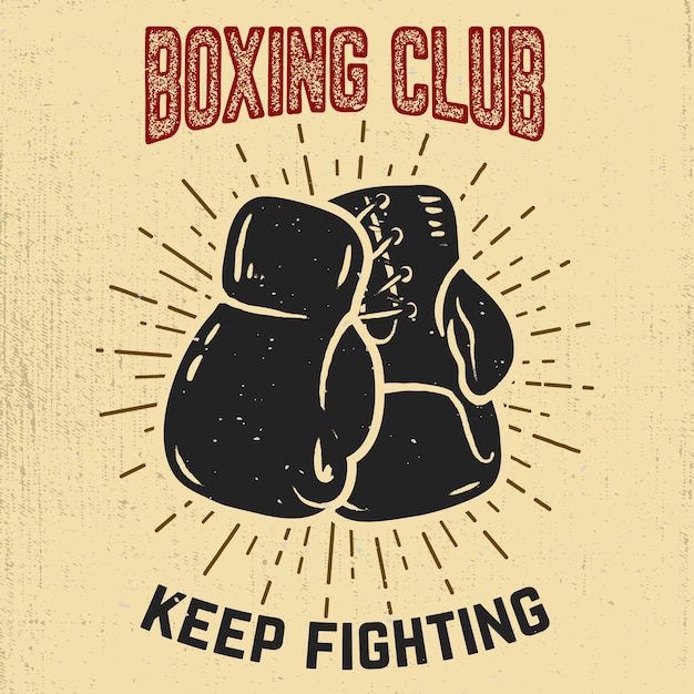 Modello dell'emblema del club di boxe. guantoni da boxe. elemento per etichetta, marchio, segno, poster. illustrazione